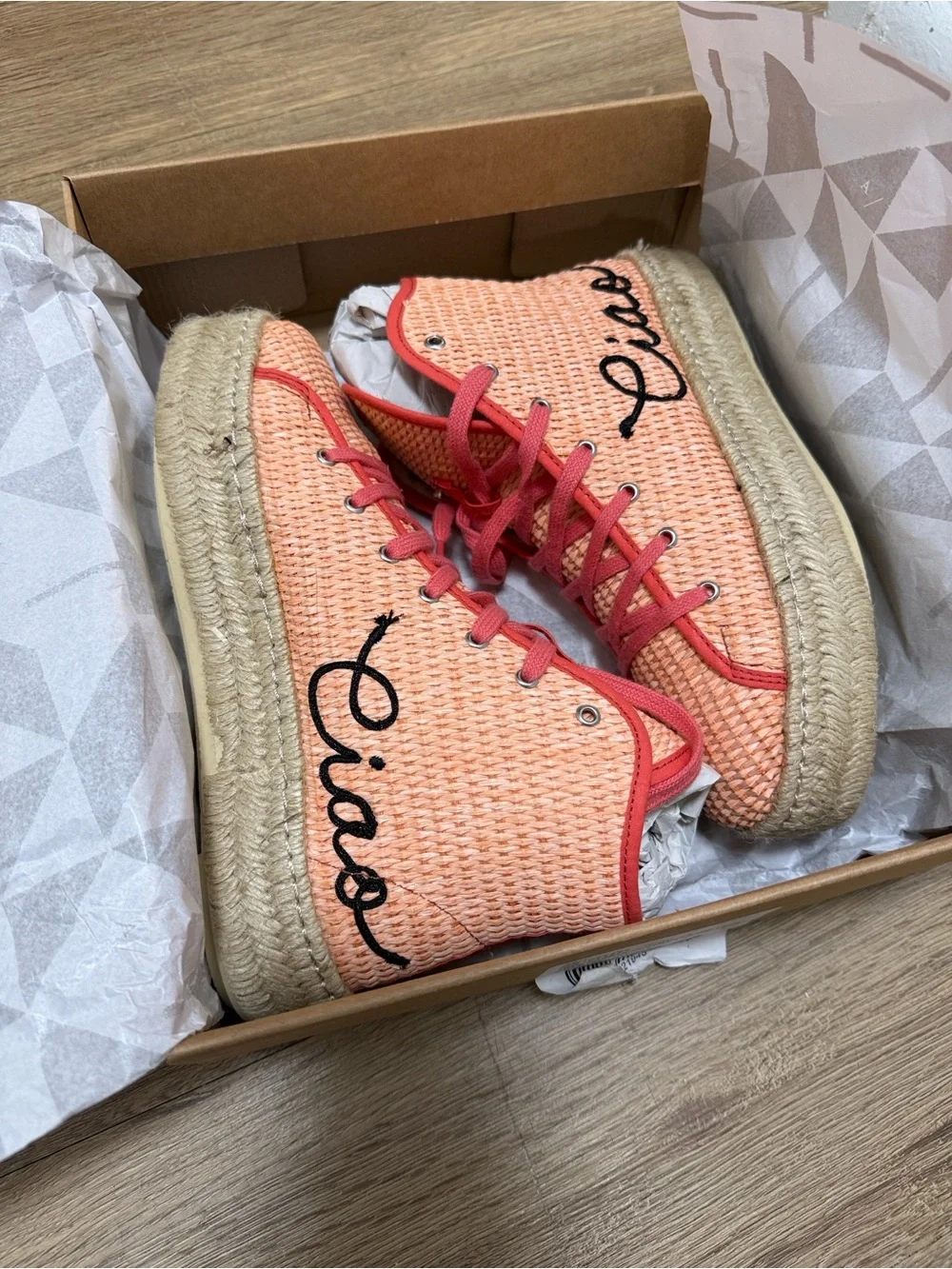 Anthropologie Coral Woven High-Top Espadrilles with Script Detail